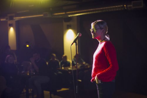 DAVID LIPNOWSKI / WINNIPEG FREE PRESS 151210  Jill Coubrough competes in the spelling bee(r) Thursday December 10, 2015. Every two months the Good Will Social Club hosts an event called "spelling bee(r)".    49.8 INTERSECTION story