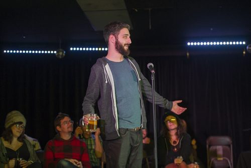 DAVID LIPNOWSKI / WINNIPEG FREE PRESS 151210  Brett Gladstone competes in the spelling bee(r) Thursday December 10, 2015. Every two months the Good Will Social Club hosts an event called "spelling bee(r)".    49.8 INTERSECTION story