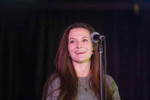 DAVID LIPNOWSKI / WINNIPEG FREE PRESS 151210  Kristen Masters competes in the spelling bee(r) Thursday December 10, 2015. Every two months the Good Will Social Club hosts an event called "spelling bee(r)".    49.8 INTERSECTION story