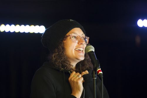 DAVID LIPNOWSKI / WINNIPEG FREE PRESS 151210  Sara Hamilton competes in the spelling bee(r) Thursday December 10, 2015. Every two months the Good Will Social Club hosts an event called "spelling bee(r)".    49.8 INTERSECTION story