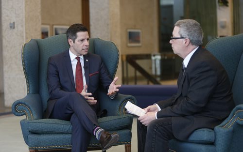 Mayor Brian Bowman at Winnipeg City Hall for year in review. Aldo Santin story.Wayne Glowacki / Winnipeg Free Press Dec. 16   2015