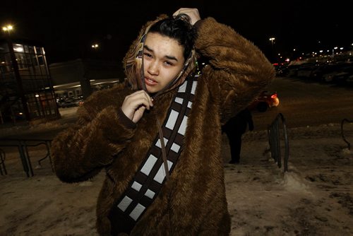 Keith Sharp as Chewbacca arrives for the 7pm screening of the new Star Wars film, The Force Awakens at the Polo Park Cineplex Thursday.   151217 December 17, 2015 MIKE DEAL / WINNIPEG FREE PRESS