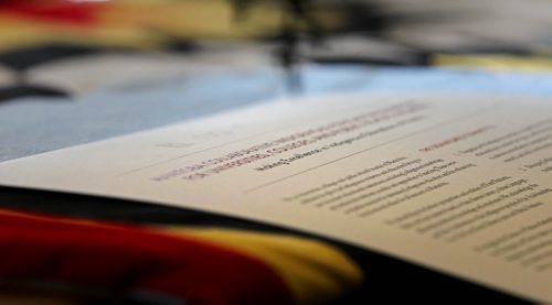 English copy of the  Indigenous Education Blueprint which was signed by the heads of Manitoban educational institutions  at a formal event Friday held at the U of M's Migizii Agamik  Bald Eagle Lodge. See Nick Martin story.  Dec 18, 2015 Ruth Bonneville / Winnipeg Free Press