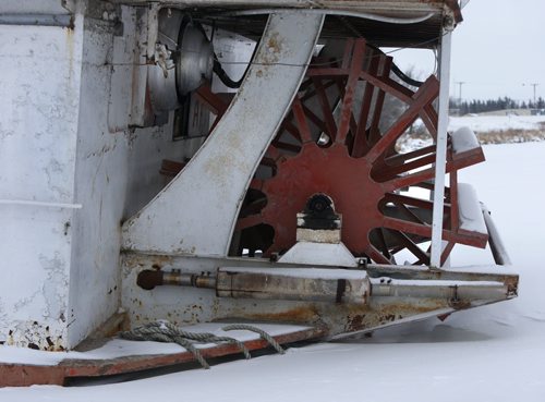 49.8  OLD BOATS.  The paddlewhell at the stern of the Paddlewheel Queen in the frozen slough north of Selkirk, Mb.  Bill Redekop story   Wayne Glowacki / Winnipeg Free Press Dec. 22  2015
