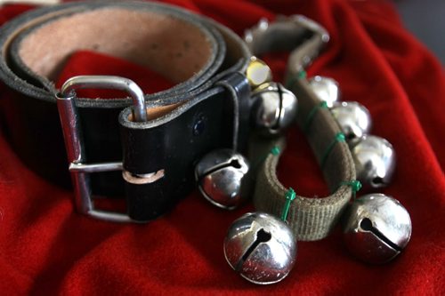 Father Charlie Brow  dressed up as  Santa for many years for his grand kids nieces and nephews  these were his bells and beltSee Gordon Sinclair Column- Dec 23, 2015   (JOE BRYKSA / WINNIPEG FREE PRESS)