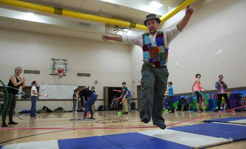 Charles Lauder, one of the organizers of the Winnipeg Circus Club, which has been taking over the Broadway Neighborhood Centre for a few months now, on Sunday afternoons. The group works on various disciplines - tightrope walking, juggling, unicycling... things that will help them if they ever decide to run away and join the circus.  151227 - Sunday, December 27, 2015 -  MIKE DEAL / WINNIPEG FREE PRESS