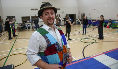 Charles Lauder, one of the organizers of the Winnipeg Circus Club, which has been taking over the Broadway Neighborhood Centre for a few months now, on Sunday afternoons. The group works on various disciplines - tightrope walking, juggling, unicycling... things that will help them if they ever decide to run away and join the circus.  151227 - Sunday, December 27, 2015 -  MIKE DEAL / WINNIPEG FREE PRESS