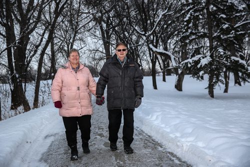Don and Sylvia deVlaming out for a walk in Kildonan Park. Don has Alzheimer's and is being featured in an Alzheimer Society of Manitoba campaign "Still Here" that's launching on January 5th. Don's message is that he is still full of life and the same Don he was two year's after his diagnosis and dementia. He and Sylvia are keynote speakers and sharing their story at an Alzheimer Society event on January 28th. 151230 - Wednesday, December 30, 2015 -  MIKE DEAL / WINNIPEG FREE PRESS