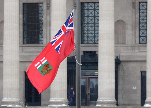 Flags at half-mast at the Manitoba Legislature Thursday to honour former Premier Howard Pawley who died at the age of 81 Standup Photo- Dec 31, 2015   (JOE BRYKSA / WINNIPEG FREE PRESS)