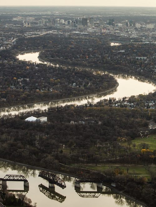 Winnipeg skyline aerial photos for the Red, Assiniboine, La Salle, and Seine River Project. 151026 - Monday, October 26, 2015 -  MIKE DEAL / WINNIPEG FREE PRESS