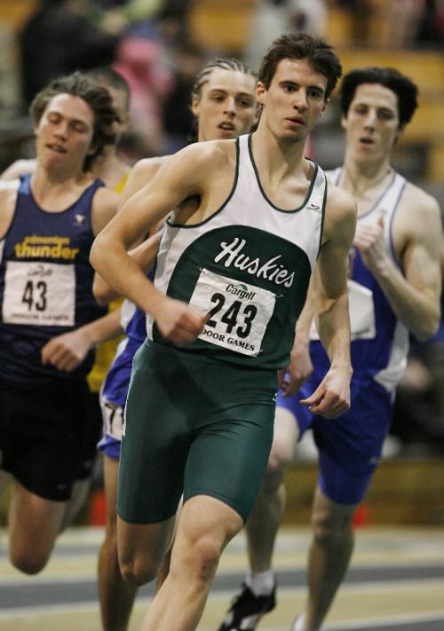 John Woods / Winnipeg Free Press / February 2, 2008- 080202  - Ben Leis (#243)  of the University of Saskatchewan leads the pack around the corner during a heat of the Men's 600 m at the 2008 Cargill Indoor Games at the University of Manitoba Saturday, February 2/08.
