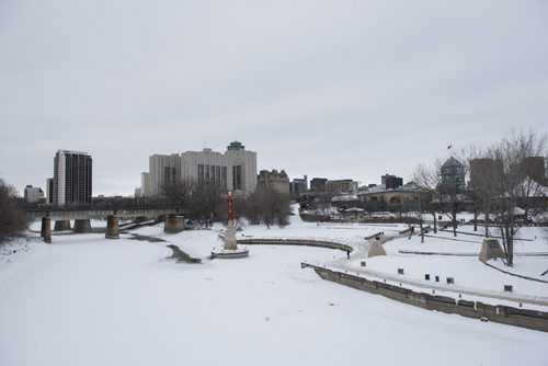 DAVID LIPNOWSKI / WINNIPEG FREE PRESS 160102  South Point Park, which is at the end of the pedestrian bridge at The Forks will serve as the location for the 2016 RAW: almond as the river trail still has open water visible Saturday January 2, 2016.