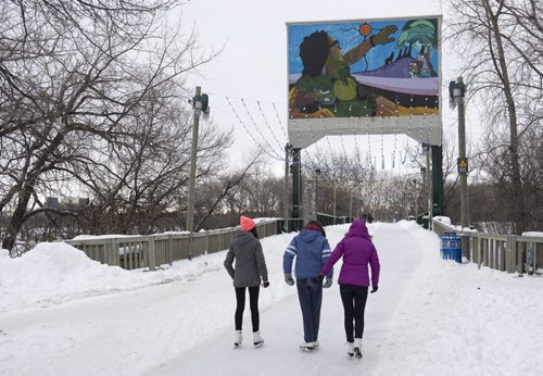 DAVID LIPNOWSKI / WINNIPEG FREE PRESS 160102  South Point Park, which is at the end of the pedestrian bridge at The Forks will serve as the location for the 2016 RAW: almond as the river trail still has open water visible Saturday January 2, 2016.