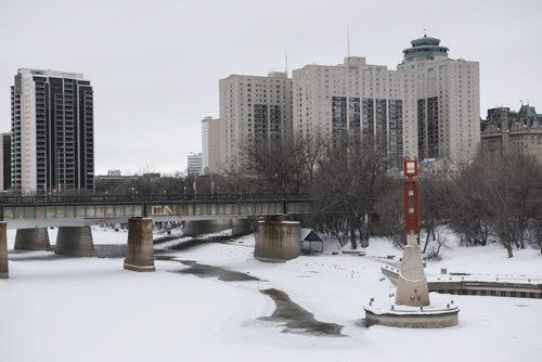 DAVID LIPNOWSKI / WINNIPEG FREE PRESS 160102  South Point Park, which is at the end of the pedestrian bridge at The Forks will serve as the location for the 2016 RAW: almond as the river trail still has open water visible Saturday January 2, 2016.