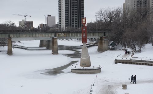 DAVID LIPNOWSKI / WINNIPEG FREE PRESS 160102  South Point Park, which is at the end of the pedestrian bridge at The Forks will serve as the location for the 2016 RAW: almond as the river trail still has open water visible Saturday January 2, 2016.