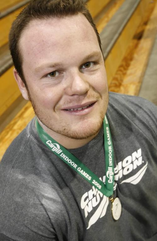 John Woods / Winnipeg Free Press / February 2, 2008- 080202  - Shot putter Dylan Armstrong after winning the open shot putting event at the University of Manitoba Saturday, February 2/08.