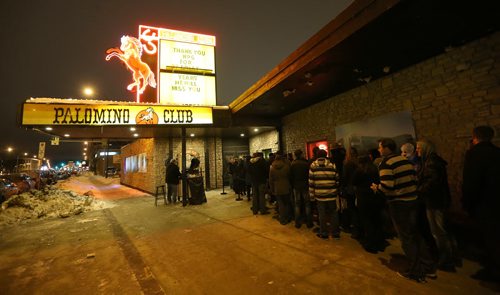 People wait in line to get into the Palomino Club on Jan. 2, 2016. It was the last night for the West End bar. Photo by Jason Halstead/Winnipeg Free Press