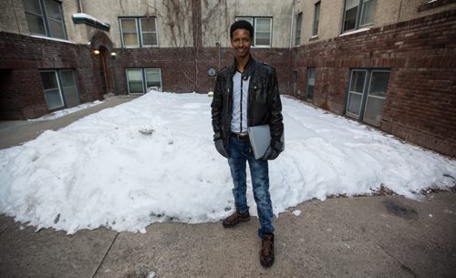 Simon Hagos, at his apartment of Broadway is an Eritrean refugee who arrived in January 2015. 160104 - Monday, January 4, 2016 -  MIKE DEAL / WINNIPEG FREE PRESS