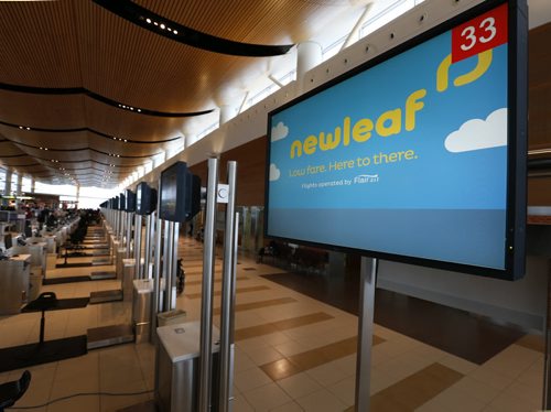 One of the Newleaf check-in counters at James A¤¤Richardson Airport.¤Geoff Kirbyson Story. Wayne Glowacki / Winnipeg Free Press Jan. 6 2016