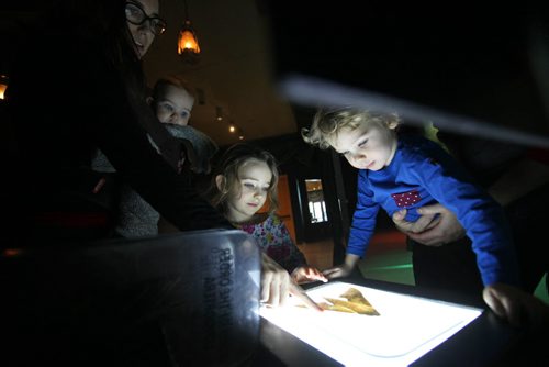 Six-year-old Lydia Dandeneau (left) and her little brother Emery -3yrs, examine the diverse ecosystems living within the Rain Forests in the TREK exhibit, part of Manitoba Museums Earth Explorers which follows National Geographic's explorers venture into the dangerous and remote parts of the world Wednesday with family.   The exhibit runs till April 24, 2016.    Standup photo .   Jan 06, 2016 Ruth Bonneville / Winnipeg Free Press
