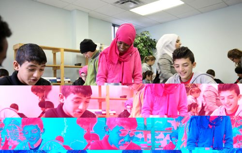 Syrian youths who arrived with their families within the last few days to Winnipeg cut photos out of magazines that represent their future dreams at a class at NEEDS,  a  pre-education program to help students get acclimatized and prepared to enter the public school  system when they get into their permanent housing.  See Carol Sanders story.     Jan 06, 2016 Ruth Bonneville / Winnipeg Free Press