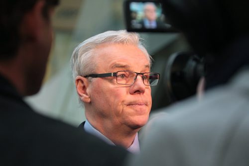 Premier Greg Selinger responds to a barrage of media questions about Tiger Dam fiasco after press conference at UW science building announcing university and colleges operating grants Thursday.  Jan 07, 2016 Ruth Bonneville / Winnipeg Free Press
