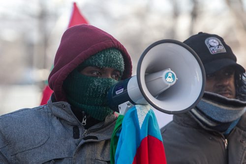 Members of the Oromo community gathered at noon in front of University of Winnipeg and headed to Manitoba Legislative Building to protest the killings in Ethiopia last week. 160110 - Sunday, January 10, 2016 -  MIKE DEAL / WINNIPEG FREE PRESS
