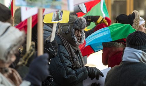 Members of the Oromo community gathered at noon in front of University of Winnipeg and headed to Manitoba Legislative Building to protest the killings in Ethiopia last week. 160110 - Sunday, January 10, 2016 -  MIKE DEAL / WINNIPEG FREE PRESS