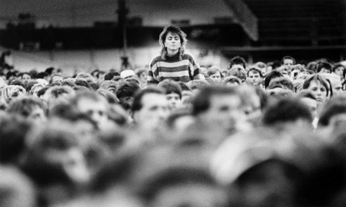 David Bowie concert August 19, 1987. A young girl gets a better view of Duran Duran on the shoulders of a friend standing in the crowd during the David Bowie Glass Spider concert at the Winnipeg Stadium. Todd Korol / Winnipeg Free Press