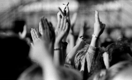 David Bowie concert August 19, 1987. Fans clap and wave during the David Bowie Glass Spider concert at the Winnipeg Stadium. Todd Korol / Winnipeg Free Press