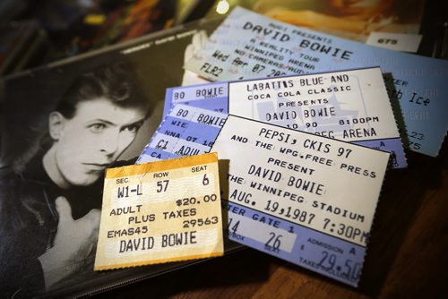 January 11, 2016 - 160111  -  The four David Bowie concert ticket stubs Kenton Larsen attended in Winnipeg are photographed in his home Monday, January 11, 2016.  John Woods / Winnipeg Free Press