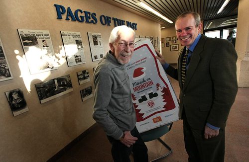 Christmas Cheer Fund's Kai Madsen (left) poses with Winnipeg Free Press Publisher Bob Cox Tuesday afternoon, See Kevin Rollason's story. January 12, 2016 - (Phil Hossack / Winnipeg Free Press)