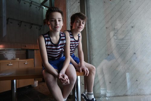 The stars of the hit musical - Billy Elliot Ethan Ribeiro (left, shorter) and Eamon Stocks pose for a photo in the foyer of the Royal Manitoba Theatre Centre after a dress rehearsal Tuesday.    Jan 12, 2016 Ruth Bonneville / Winnipeg Free Press