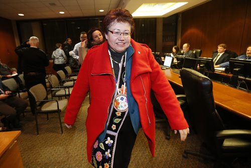 January 12, 2016 - 160112  -  Chief Cindy Spence of Peguis First Nation leaves the Assiniboia Community Committee after they met at City Hall to discuss an urban reserve at the Assiniboia Downs Tuesday, January 12, 2016. John Woods / Winnipeg Free Press