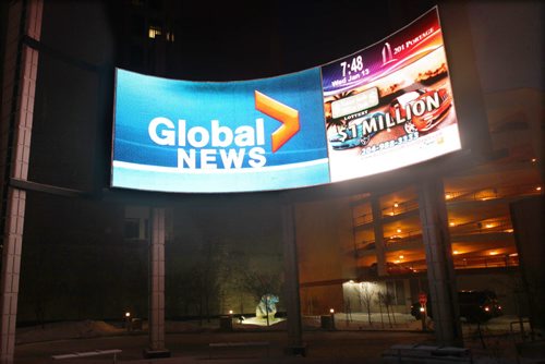 Global News sign at  Portage and Main in Downtown Winnipeg- See Story- Jan 13, 2016   (JOE BRYKSA / WINNIPEG FREE PRESS)