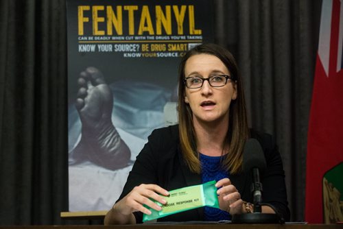 The NDP government announced the creation of a new task force to address a growing illegal use of fentanyl, a powerful synthetic opioid drug.  Dr. Joss Reimer, medical officer of health, WRHA, holds up a naloxone kit which will be made available to high-risk opioid users for emergency overdoses. 160113 - Sunday, January 13, 2016 -  MIKE DEAL / WINNIPEG FREE PRESS