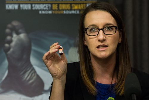 The NDP government announced the creation of a new task force to address a growing illegal use of fentanyl, a powerful synthetic opioid drug.  Dr. Joss Reimer, medical officer of health, WRHA, holds up a naloxone kit which will be made available to high-risk opioid users for emergency overdoses. 160113 - Sunday, January 13, 2016 -  MIKE DEAL / WINNIPEG FREE PRESS