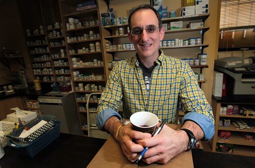 Pharmasist Jordan Charles poses in his Main Street dispensary.  See Kristin Annable story re: presecription Drugs such as Tylenol 1.......January 13, 2016 - (Phil Hossack / Winnipeg Free Press)