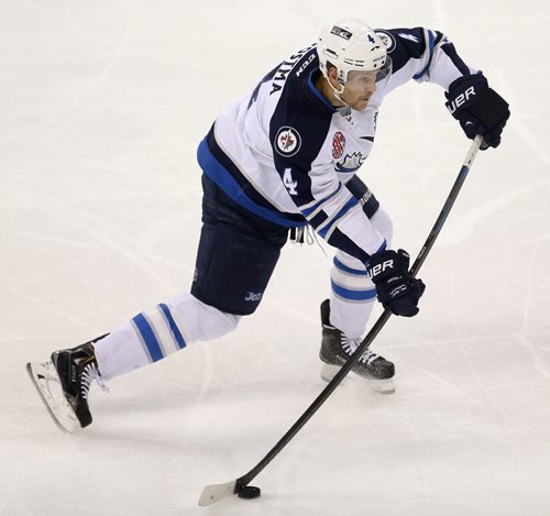 Manitoba Moose Paul Postman fires the puck while playing against the Lake Erie Monsters' during first period AHL action, Wednesday, January 13, 2016. (TREVOR HAGAN/WINNIPEG FREE PRESS)