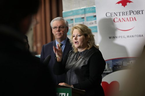 Diane Gray, president and CEO, CentrePort Canada Inc.  announces new Rail Park to break ground at Manitoba's inland port with Premier Greg Selinger also in attendance Thursday at Bison Warehouse.   See Martin Cash story.   Jan 14, 2016 Ruth Bonneville / Winnipeg Free Press
