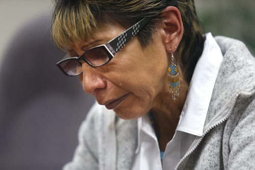 Sue Caribou, the aunt of the two women charged in the citys first homicide of the year at a news conference at the AMC offices Friday. She gave an emotional account of the numerous tragedies her family has had to endure.  Alex Paul story  Wayne Glowacki / Winnipeg Free Press Jan. 15 2016