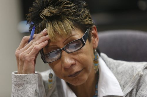 Sue Caribou, the aunt of the two women charged in the citys first homicide of the year at a news conference at the AMC offices Friday. She gave an emotional account of the numerous tragedies her family has had to endure.  Alex Paul story  Wayne Glowacki / Winnipeg Free Press Jan. 15 2016