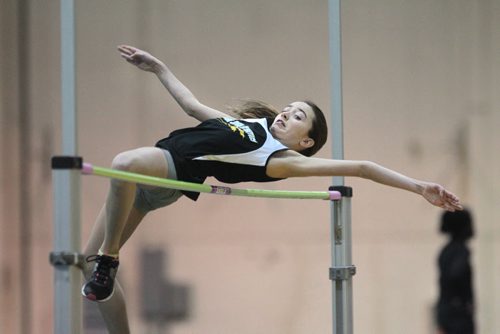 Lara Denbow participates in the high jump event at the Athletics Manitoba Winter Open Track and Field Meet at the James Daly Fieldhouse, Max Bell Centre, U of Manitoba Saturday.   Jan 16, 2016 Ruth Bonneville / Winnipeg Free Press