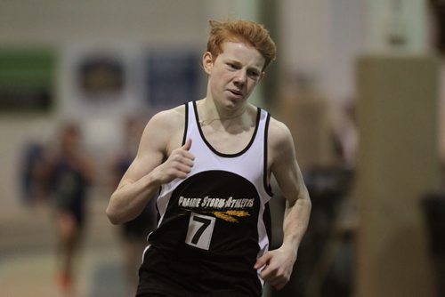 Ben Perrett comes in first in his heat while competing 600mm track event in the Athletics Manitoba Winter Open Track and Field Meet at the James Daly Fieldhouse, Max Bell Centre, U of Manitoba Saturday.   Jan 16, 2016 Ruth Bonneville / Winnipeg Free Press