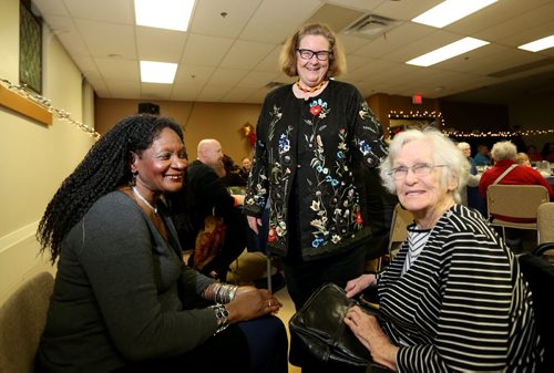 Rev. Lorna Howell, Rev. Cathy Campbell and her mother, Mary Campbell at West End Commons during Cathy's retirement dinner, Saturday, January 16, 2016. (TREVOR HAGAN/WINNIPEG FREE PRESS) FAITH SECTION