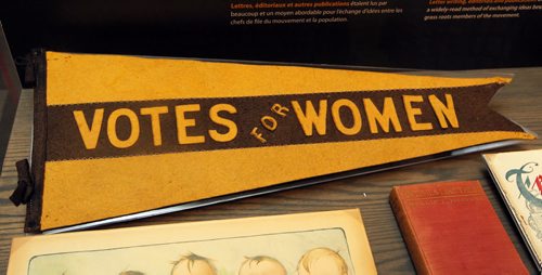 The Manitoba Museum has an exhibit called Nice Women Dont Want the Vote. This hand made banner from the era has faded from black to brown. Very little was ever kept in this good shape. BORIS MINKEVICH / WINNIPEG FREE PRESS January 18, 2016