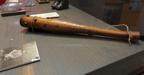 The Manitoba Museum has an exhibit called Nice Women Dont Want the Vote. This is a trench beater bat. Used in the 1st world war for close combat in the trenches. There was some tolerance to this violence in exchange for the vote as non war supporters would not have any chance of voting. BORIS MINKEVICH / WINNIPEG FREE PRESS January 18, 2016