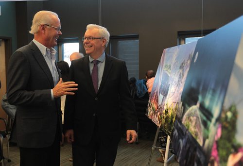 Premier Greg Selinger and Hartley Richardson, chair, Assiniboine Park Conservancy are all smiles Tuesday after the premier announced funding to the new Diversity Gardens that will be built on the southeast corner of Assiniboine Park.    Jan 19, 2016 Ruth Bonneville / Winnipeg Free Press