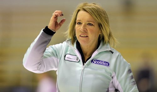BEAUSEJOUR, MB - Cathy Overton-Clapham, or nicknamed Cathy "O", practices at the Sun Gro Centre for The Scotties Tournament of Hearts this afternoon. BORIS MINKEVICH / WINNIPEG FREE PRESS January 19, 2016