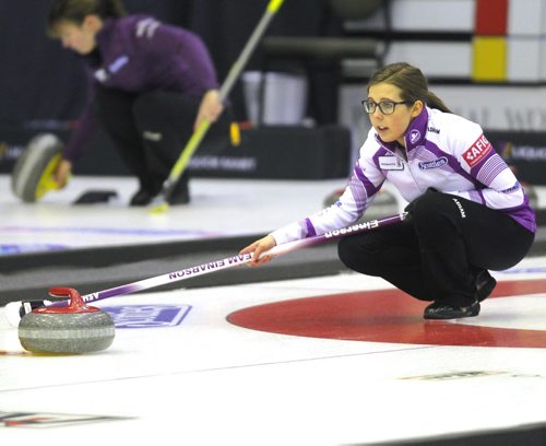 BEAUSEJOUR, MB - Home town Selena Kaatz, practices at the Sun Gro Centre for The Scotties Tournament of Hearts this afternoon. BORIS MINKEVICH / WINNIPEG FREE PRESS January 19, 2016
